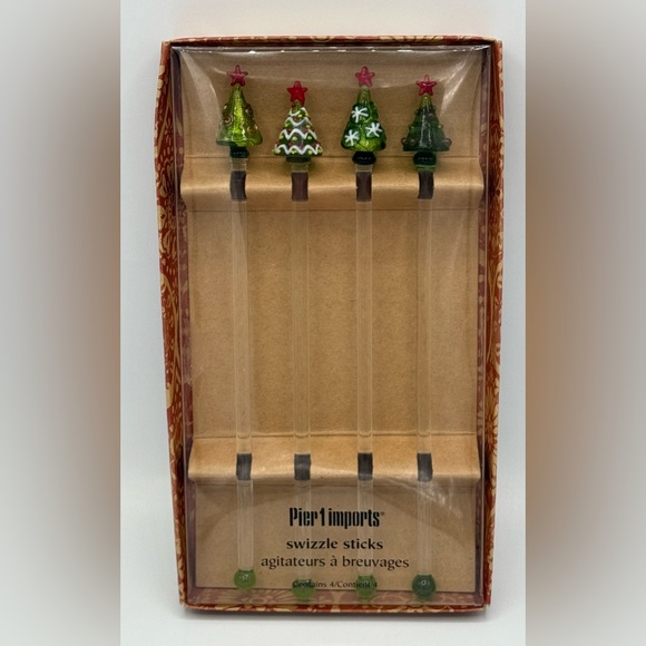 Pier 1 Other - Pier 1 Christmas‎ Tree Holiday Glass Swizzle Sticks New Old Stock Set of 4 NIP
